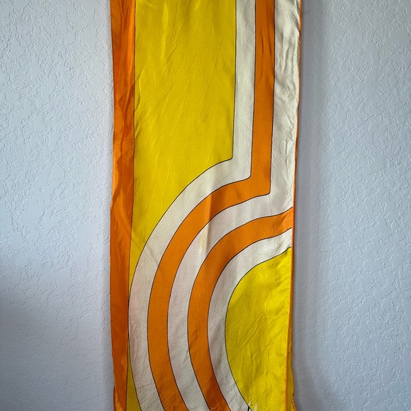 Vintage Vera Neumann Orange Yellow Ivory Hippie Oblong Frayed Scarf Headwrap - Picture 4 of 7